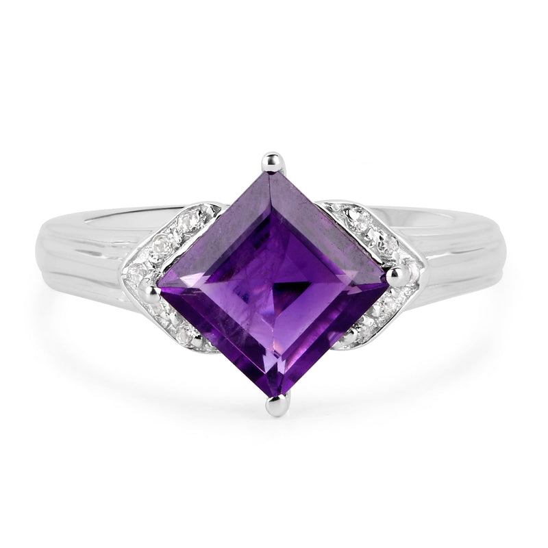 Bids.com 2.55 Carat Genuine Amethyst and White Topaz .925 Sterling Silver Ring Rings White Smoke size 6.00,size 8.00,size 7.00,size 5.00,size 9.00,size 5.50