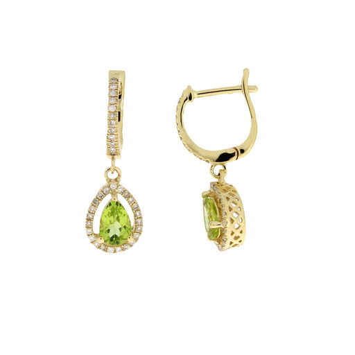 Bids.com .88ct Peridot Diamond Dangle Earrings 14KT Yellow Gold Earrings White Smoke