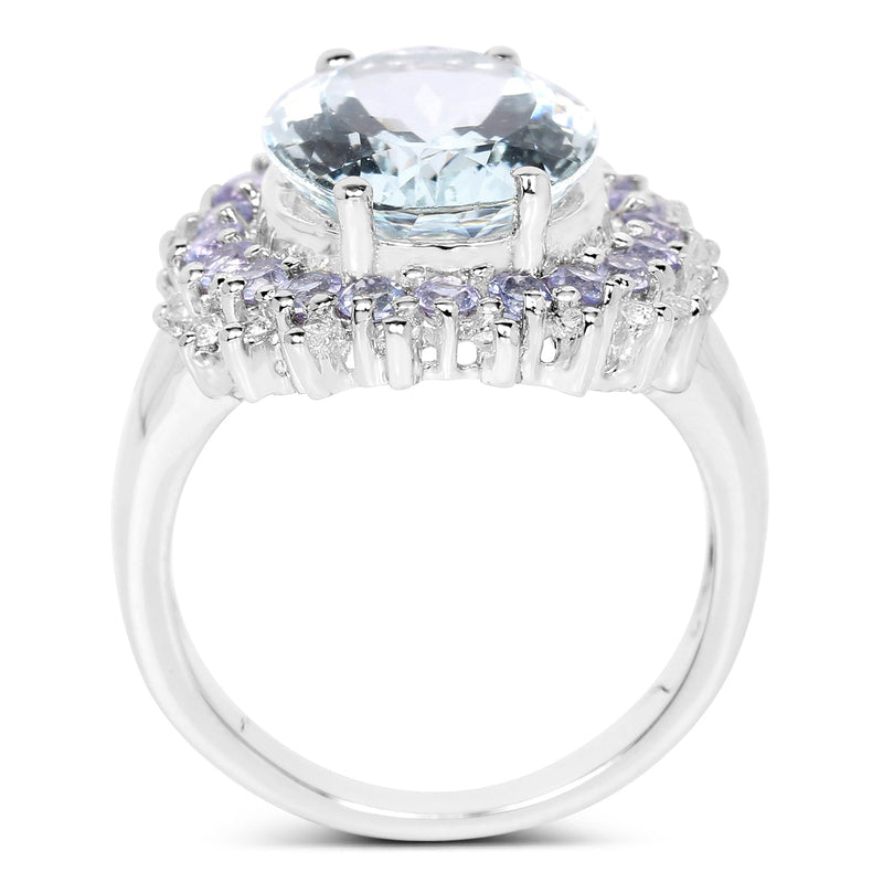 Bids.com 5.30 Carat Genuine Aquamarine, Tanzanite & White Topaz .925 Sterling Silver Ring Rings White Smoke size 6.00,size 7.00,size 8.00,size 9.00,size 5.00