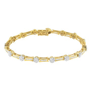 Bids.com 10K Yellow and White Gold 2.00 cttw Round and Baguette-Cut Diamond Link Bracelet (I-J Color, I2-I3 Clarity) - Size 7.25" Bracelets White Smoke YellowWhite.Gold / 7.25