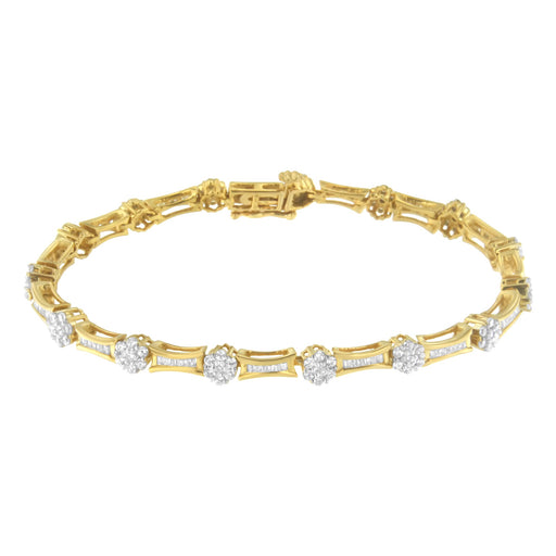 Bids.com 10K Yellow and White Gold 2.00 cttw Round and Baguette-Cut Diamond Link Bracelet (I-J Color, I2-I3 Clarity) - Size 7.25" Bracelets White Smoke YellowWhite.Gold / 7.25