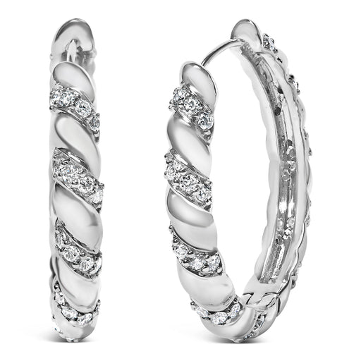 Bids.com 14K White Gold 1 1/5 Cttw Lab Grown Diamond Swirl Design 1" Inch Hoop Earrings (F-G Color, VS1-VS2 Clarity) Earrings White Smoke White.Gold / 1.2