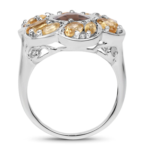 Bids.com 3.46 Carat Genuine Smoky Quartz & Citrine .925 Sterling Silver Ring Rings White Smoke size 6.00,size 7.00,size 8.00,size 9.00,size 5.00,size 10.00