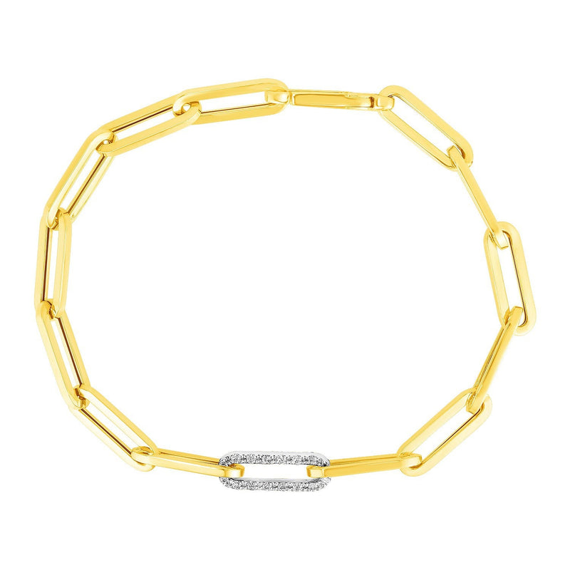 Bids.com 14k Yellow Gold Paperclip Chain Bracelet with Diamond Link Bracelets White Smoke 7.5 / Yellow Gold