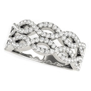 Bids.com Diamond Studded Double Interlocking Waves Ring in 14k White Gold  (5/8 cttw) Rings White Smoke 3 / White Gold,3.5 / White Gold,4 / White Gold,4.5 / White Gold,5 / White Gold,5.5 / White Gold,6 / White Gold,6.5 / White Gold,7 / White Gold,7.5 / White Gold,8 / White Gold,8.5 / White Gold,9 / White Gold