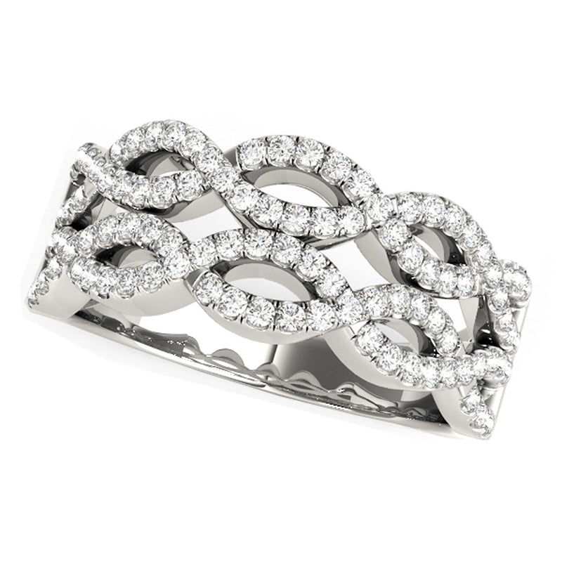 Bids.com Diamond Studded Double Interlocking Waves Ring in 14k White Gold  (5/8 cttw) Rings White Smoke 3 / White Gold,3.5 / White Gold,4 / White Gold,4.5 / White Gold,5 / White Gold,5.5 / White Gold,6 / White Gold,6.5 / White Gold,7 / White Gold,7.5 / White Gold,8 / White Gold,8.5 / White Gold,9 / White Gold