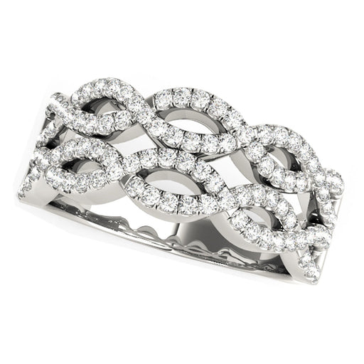 Bids.com Diamond Studded Double Interlocking Waves Ring in 14k White Gold  (5/8 cttw) Rings White Smoke 3 / White Gold,3.5 / White Gold,4 / White Gold,4.5 / White Gold,5 / White Gold,5.5 / White Gold,6 / White Gold,6.5 / White Gold,7 / White Gold,7.5 / White Gold,8 / White Gold,8.5 / White Gold,9 / White Gold