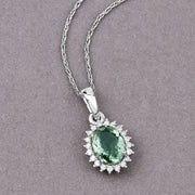 Bids.com 1.39 Carat Genuine Green Tourmaline and White Diamond 14K White Gold Pendant Pendants Dark Gray