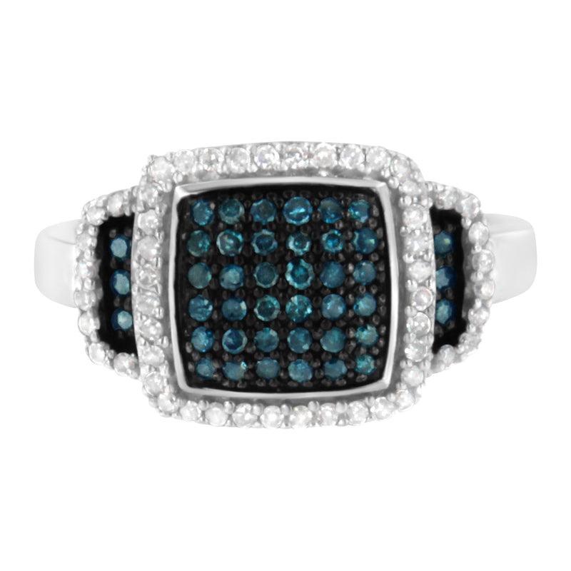 Bids.com Black Rhodium Plated .925 Sterling Silver 1/2 Cttw White & Blue Diamond Square Halo Cocktail Ring (Fancy Blue & H-I Color, I2-I3 Clarity) - SIze 6 Rings White Smoke 7 / White.Sterling Silver,8.5 / White.Sterling Silver,8 / White.Sterling Silver,7.5 / White.Sterling Silver,6.5 / White.Sterling Silver,6 / White.Sterling Silver