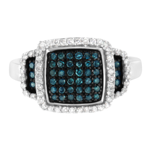 Bids.com Black Rhodium Plated .925 Sterling Silver 1/2 Cttw White & Blue Diamond Square Halo Cocktail Ring (Fancy Blue & H-I Color, I2-I3 Clarity) - SIze 6 Rings White Smoke 7 / White.Sterling Silver,8.5 / White.Sterling Silver,8 / White.Sterling Silver,7.5 / White.Sterling Silver,6.5 / White.Sterling Silver,6 / White.Sterling Silver