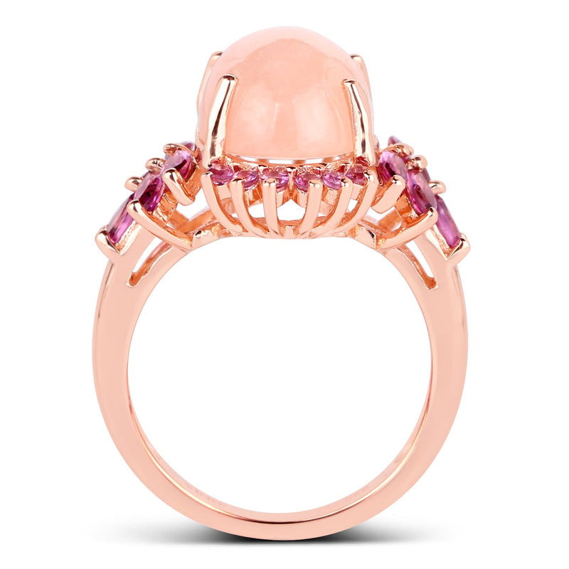 Bids.com 14K Rose Gold Plated 9.13 Carat Genuine Morganite and Rhodolite .925 Sterling Silver Ring Rings White Smoke size 6.00,size 7.00,size 8.00,size 9.00