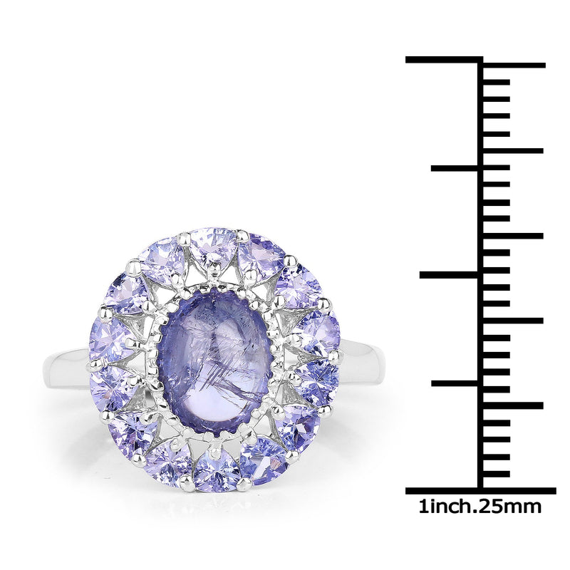 Bids.com 3.85 Carat Genuine Tanzanite .925 Sterling Silver Ring Rings White Smoke size 7.00,size 6.00,size 8.00,size 9.00