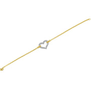 Bids.com 10K Two Tone Gold 1/4 Cttw Diamond Encrusted Heart Charm 7" Bracelet (H-I Color, I1-I2 Clarity) Bracelets White Smoke YellowWhite.Gold / 7