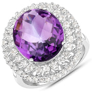 Bids.com 8.41 Carat Genuine Amethyst and White Topaz .925 Sterling Silver Ring Rings White Smoke size 6.00,size 5.00,size 7.00,size 8.00,size 10.00,size 9.00