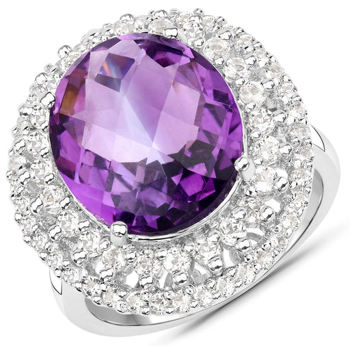 Bids.com 8.41 Carat Genuine Amethyst and White Topaz .925 Sterling Silver Ring Rings White Smoke size 6.00,size 5.00,size 7.00,size 8.00,size 10.00,size 9.00