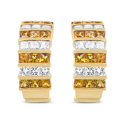 Bids.com 18K Yellow Gold 1 3/4 Cttw Invisible Set Princess Cut Diamond and 2.5mm Yellow Sapphire Huggie Hoop Earrings (F-G Color, VS1-VS2 Clarity) Earrings White Smoke Yellow.Gold / 1.85