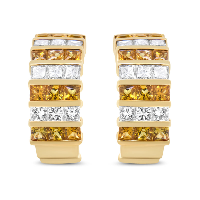 Bids.com 18K Yellow Gold 1 3/4 Cttw Invisible Set Princess Cut Diamond and 2.5mm Yellow Sapphire Huggie Hoop Earrings (F-G Color, VS1-VS2 Clarity) Earrings White Smoke Yellow.Gold / 1.85