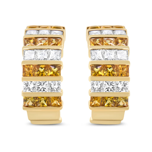 Bids.com 18K Yellow Gold 1 3/4 Cttw Invisible Set Princess Cut Diamond and 2.5mm Yellow Sapphire Huggie Hoop Earrings (F-G Color, VS1-VS2 Clarity) Earrings White Smoke Yellow.Gold / 1.85