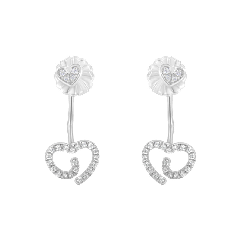 Bids.com .925 Sterling Silver 1/4 Cttw Diamond Swirl Heart Front/Back Earrings (I-J Color, I2-I3 Clarity) Earrings White Smoke White.Sterling Silver / 0.26