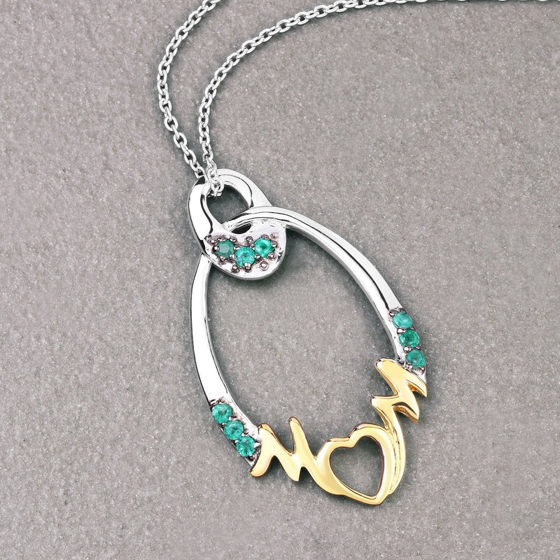 Bids.com 0.15 Carat Genuine Emerald .925 Sterling Silver Pendant Pendants Dark Gray size 18.00