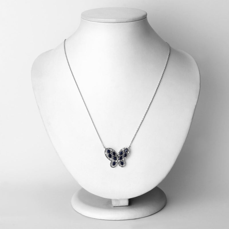 Bids.com 2.16 Carat Genuine Blue Sapphire and White Zircon .925 Sterling Silver Necklace Necklaces White Smoke