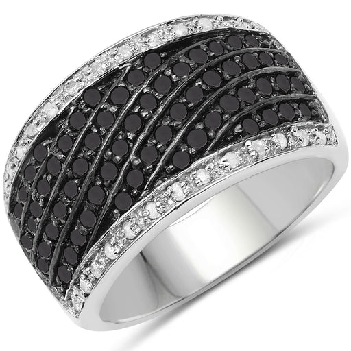 Bids.com 0.79 Carat Genuine Black Diamond and White Diamond .925 Sterling Silver Ring Rings White Smoke size 6.00,size 8.00,size 7.00,size 9.00