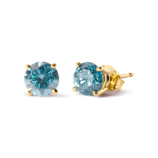 Bids.com 14K Yellow Gold 1.0 Cttw Treated Aqua Blue Diamond Classic Solitaire Stud Earrings (Aqua Blue Color, I2-I3 Clarity) Earrings White Smoke Yellow.Gold / 1.15