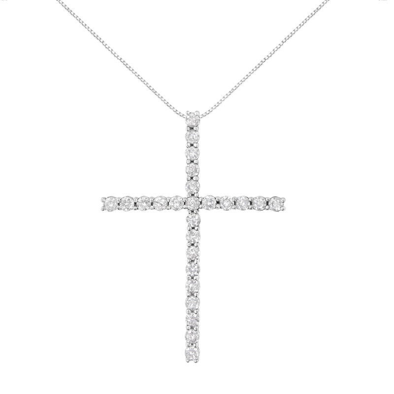 Bids.com .925 Sterling Silver 2 1/2 cttw Diamond Cross Pendant Necklace (H-I, I2-I3) Necklaces White Smoke 18 / Yellow.Sterling Silver,18 / White.Sterling Silver