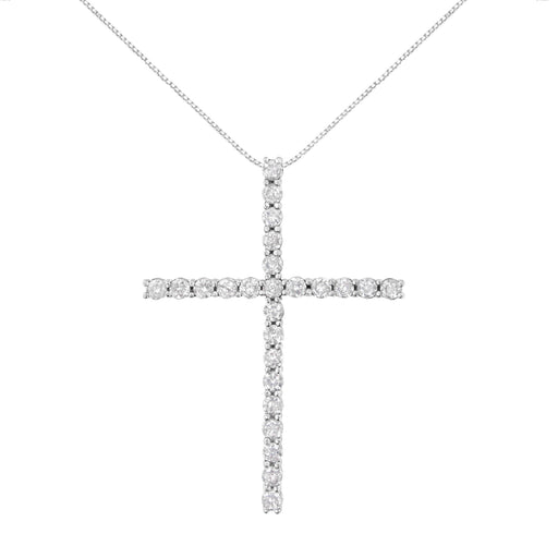 Bids.com .925 Sterling Silver 2 1/2 cttw Diamond Cross Pendant Necklace (H-I, I2-I3) Necklaces White Smoke 18 / Yellow.Sterling Silver,18 / White.Sterling Silver