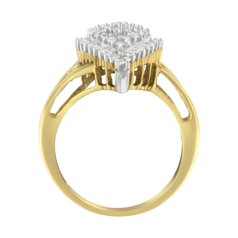 Bids.com 14K Yellow and White Gold 1.00 Cttw Round and Baguette-Cut Diamond Ballerina Cocktail Ring (H-I Color, SI2-I1 Clarity) Rings White Smoke 7 / YellowWhite.Gold