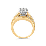 Bids.com 14K Yellow Gold 2-1/3 Cttw Diamond Cluster Channel Set Chevron Shaped Engagement Ring (H-I Color, SI1-SI2 Clarity) - Ring Size 7 Rings White Smoke 7 / Yellow.Gold,9 / Yellow.Gold,6 / Yellow.Gold,8 / Yellow.Gold,10 / Yellow.Gold,5.5 / Yellow.Gold,6.5 / Yellow.Gold,7.5 / Yellow.Gold,9.5 / Yellow.Gold,8.5 / Yellow.Gold