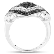 Bids.com 0.56 Carat Genuine White Diamond and Black Diamond .925 Sterling Silver Ring Rings White Smoke size 6.00,size 7.00,size 8.00
