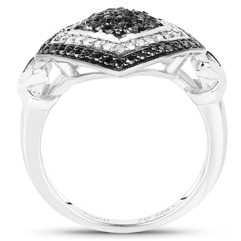 Bids.com 0.56 Carat Genuine White Diamond and Black Diamond .925 Sterling Silver Ring Rings White Smoke size 6.00,size 7.00,size 8.00