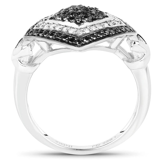 Bids.com 0.56 Carat Genuine White Diamond and Black Diamond .925 Sterling Silver Ring Rings White Smoke size 6.00,size 7.00,size 8.00