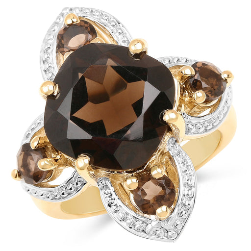 Bids.com 14K Yellow Gold Plated 5.92 Carat Genuine Smoky Quartz .925 Sterling Silver Ring Rings White Smoke size 6.00,size 7.00,size 8.00,size 9.00