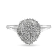Bids.com 10K White Gold 1/2 Cttw Round & Baguette Cut Diamond Pear Shaped Domed PavÃ© Cluster with Halo Cocktail Ring (H-I Color, SI1-SI2 Clarity) - Size 5 Rings White Smoke 8 / White.Gold,6.5 / White.Gold,7.5 / White.Gold,7 / White.Gold,9 / White.Gold,8.75 / White.Gold,7.25 / White.Gold,6 / White.Gold,5 / White.Gold