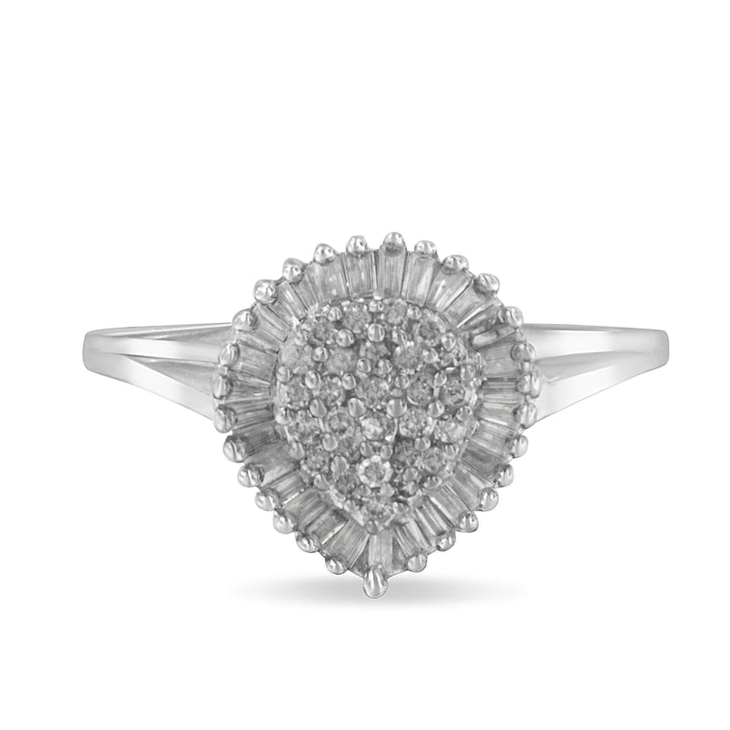 Bids.com 10K White Gold 1/2 Cttw Round & Baguette Cut Diamond Pear Shaped Domed PavÃ© Cluster with Halo Cocktail Ring (H-I Color, SI1-SI2 Clarity) - Size 5 Rings White Smoke 8 / White.Gold,6.5 / White.Gold,7.5 / White.Gold,7 / White.Gold,9 / White.Gold,8.75 / White.Gold,7.25 / White.Gold,6 / White.Gold,5 / White.Gold