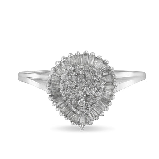 Bids.com 10K White Gold 1/2 Cttw Round & Baguette Cut Diamond Pear Shaped Domed PavÃ© Cluster with Halo Cocktail Ring (H-I Color, SI1-SI2 Clarity) - Size 5 Rings White Smoke 8 / White.Gold,6.5 / White.Gold,7.5 / White.Gold,7 / White.Gold,9 / White.Gold,8.75 / White.Gold,7.25 / White.Gold,6 / White.Gold,5 / White.Gold