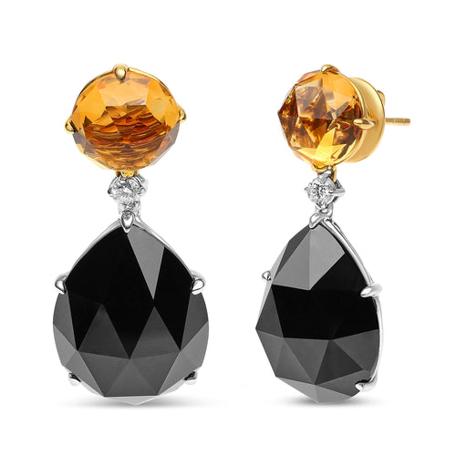 Bids.com 18K White and Yellow Gold 1/5 Cttw Diamond with Round Yellow Citrine and 20x15mm Pear Cut Black Onyx Gemstone Dangle Earring (G-H Color, SI1-SI2 Clarity) Earrings White Smoke YellowWhite.Gold / 0.18