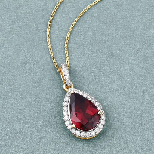 Bids.com 3.29 Carat Genuine Rhodolite and White Diamond 14K Yellow Gold Pendant Pendants Dark Gray