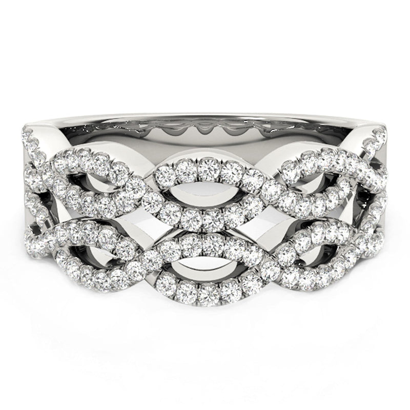 Bids.com Diamond Studded Double Interlocking Waves Ring in 14k White Gold  (5/8 cttw) Rings White Smoke 3 / White Gold,3.5 / White Gold,4 / White Gold,4.5 / White Gold,5 / White Gold,5.5 / White Gold,6 / White Gold,6.5 / White Gold,7 / White Gold,7.5 / White Gold,8 / White Gold,8.5 / White Gold,9 / White Gold