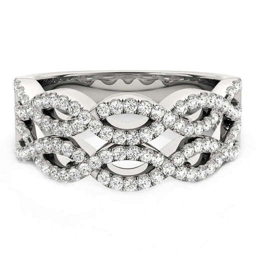 Bids.com Diamond Studded Double Interlocking Waves Ring in 14k White Gold  (5/8 cttw) Rings White Smoke 3 / White Gold,3.5 / White Gold,4 / White Gold,4.5 / White Gold,5 / White Gold,5.5 / White Gold,6 / White Gold,6.5 / White Gold,7 / White Gold,7.5 / White Gold,8 / White Gold,8.5 / White Gold,9 / White Gold