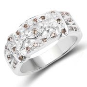 Bids.com 0.32 Carat Genuine Champagne Diamond .925 Sterling Silver Ring Rings White Smoke size 7.00,size 6.00,size 8.00,size 9.00