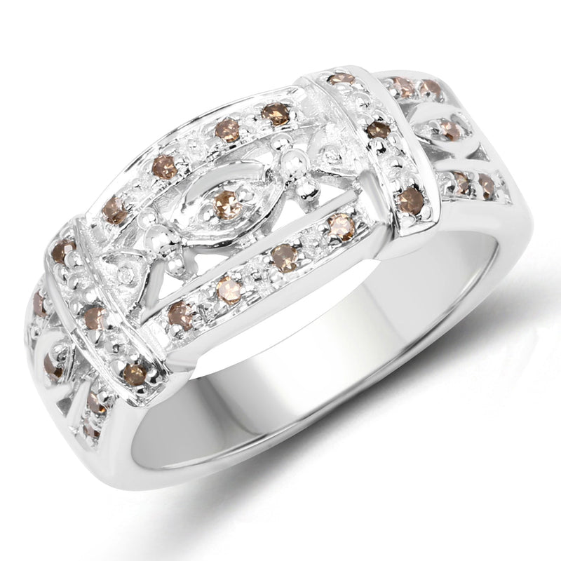 Bids.com 0.32 Carat Genuine Champagne Diamond .925 Sterling Silver Ring Rings White Smoke size 7.00,size 6.00,size 8.00,size 9.00