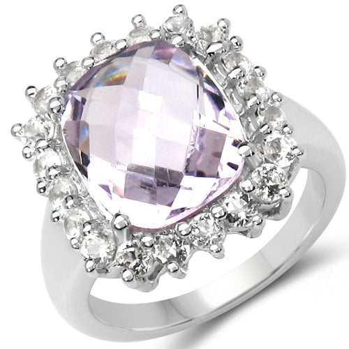 Bids.com 5.55 Carat Genuine Pink Amethyst and White Topaz .925 Sterling Silver Ring Rings White Smoke size 6.00,size 7.00,size 8.00,size 9.00,size 5.00