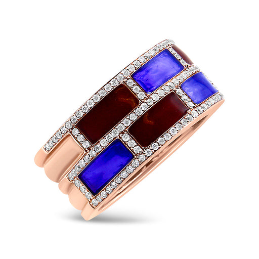 Bids.com 18K Rose Gold Alternating Red and Blue Enamel and 1/2 Cttw Diamond Studded Band Ring (F-G Color, VS1-VS2 Clarity) - Ring Size 7 Rings White Smoke 7 / Rose.Gold