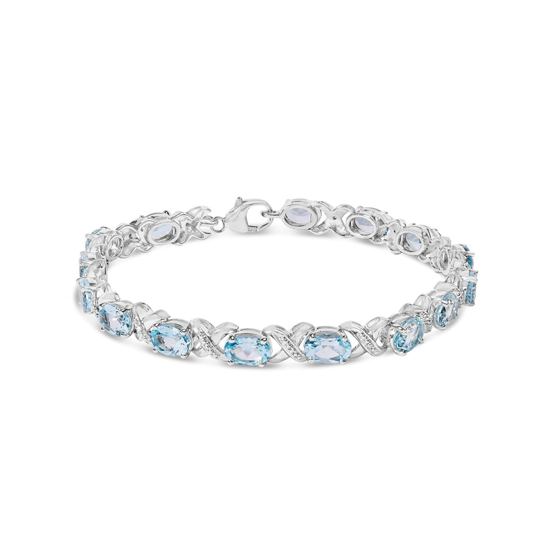 Bids.com .925 Sterling Silver 16.0 Cttw Oval Blue Topaz and Diamond Accent Tennis X Link Bracelet (I-J Color, I1-I2 Clarity) - Size 7" Inch Bracelets White Smoke White.Sterling Silver / 7