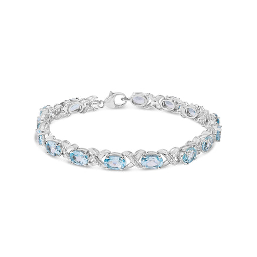 Bids.com .925 Sterling Silver 16.0 Cttw Oval Blue Topaz and Diamond Accent Tennis X Link Bracelet (I-J Color, I1-I2 Clarity) - Size 7" Inch Bracelets White Smoke White.Sterling Silver / 7