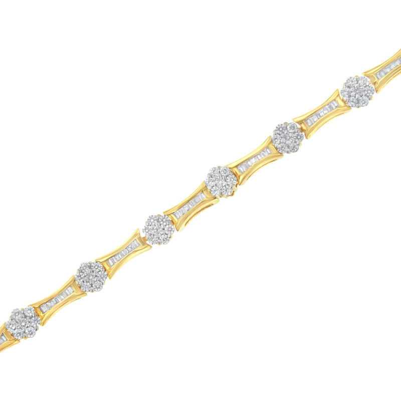 Bids.com 10K Yellow and White Gold 2.00 cttw Round and Baguette-Cut Diamond Link Bracelet (I-J Color, I2-I3 Clarity) - Size 7.25" Bracelets White Smoke YellowWhite.Gold / 7.25
