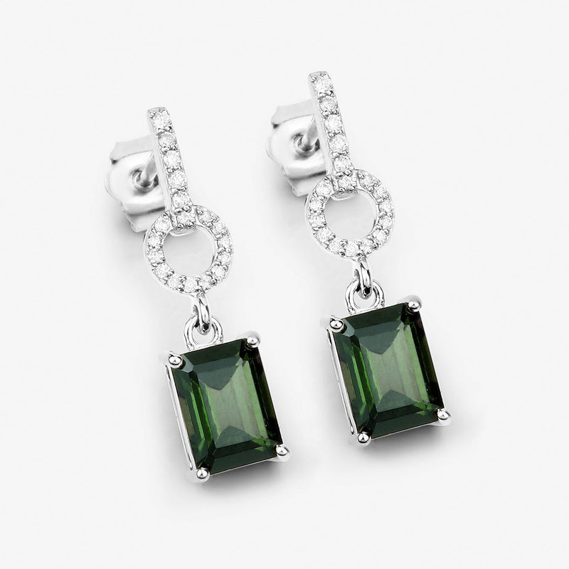 Bids.com 2.28 Carat Genuine Green Tourmaline and White Diamond 14K White Gold Earrings Earrings White Smoke
